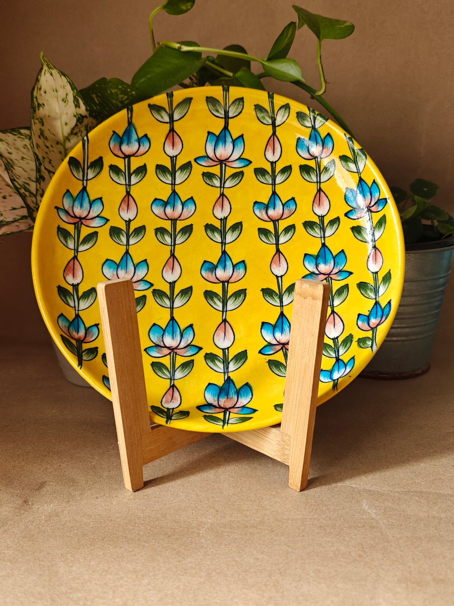 Blue Pottery 10" Yellow Plate