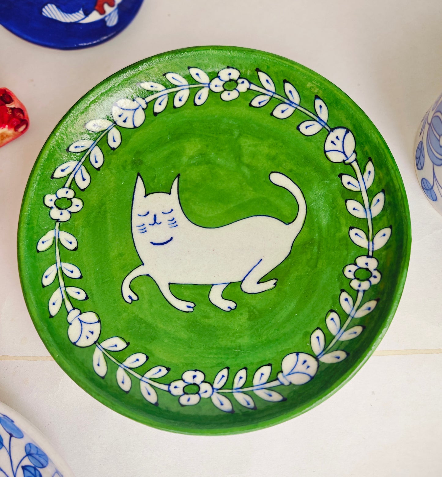 Chokar Exclusive - Evergreen Blue Pottery Cat 8" Plate