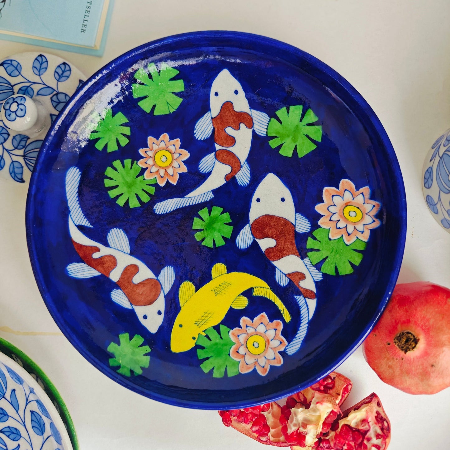 Chokar Exclusive - Blue Pottery 10" Koi Fish Plate