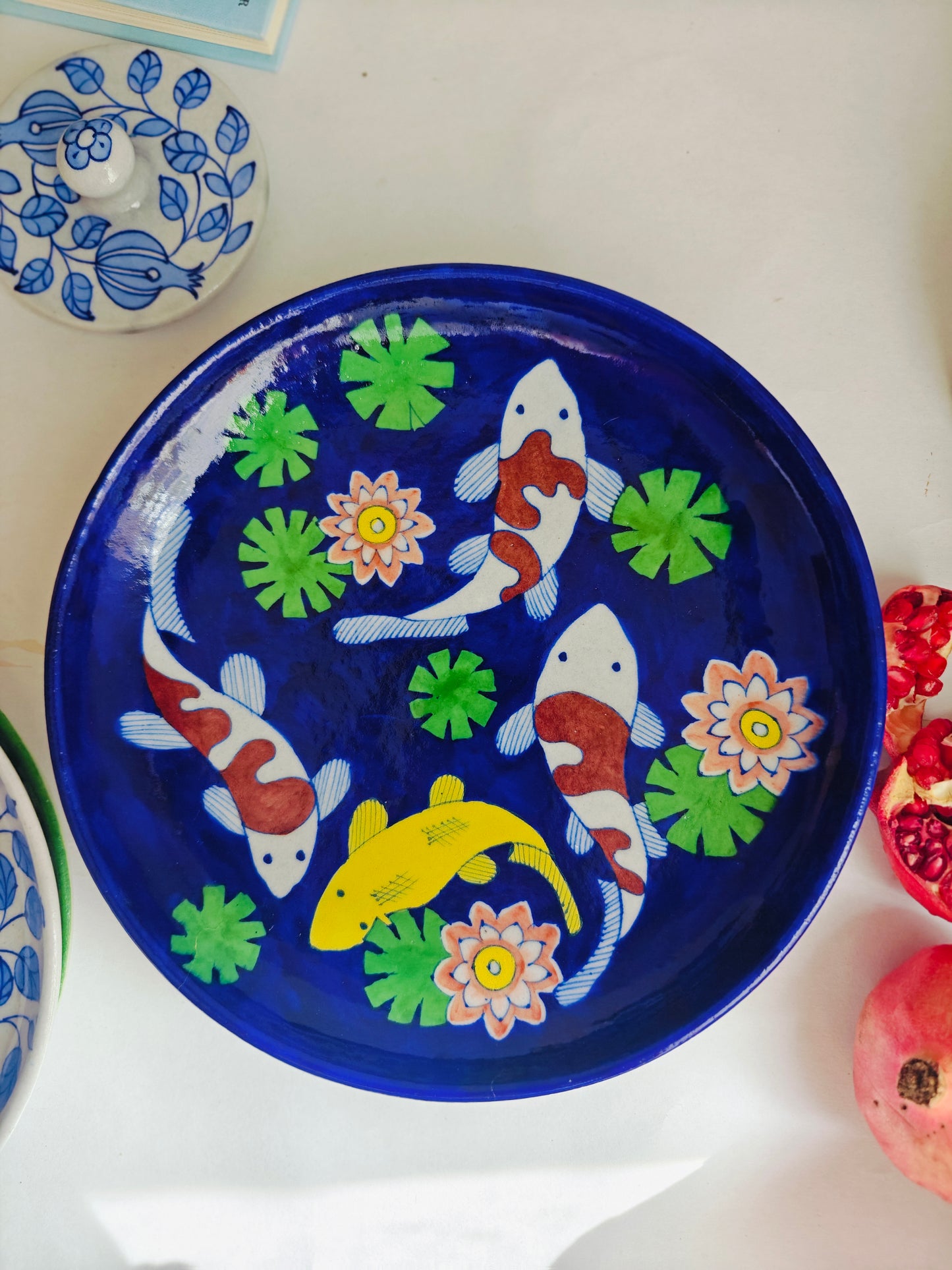 Chokar Exclusive - Blue Pottery 10" Koi Fish Plate