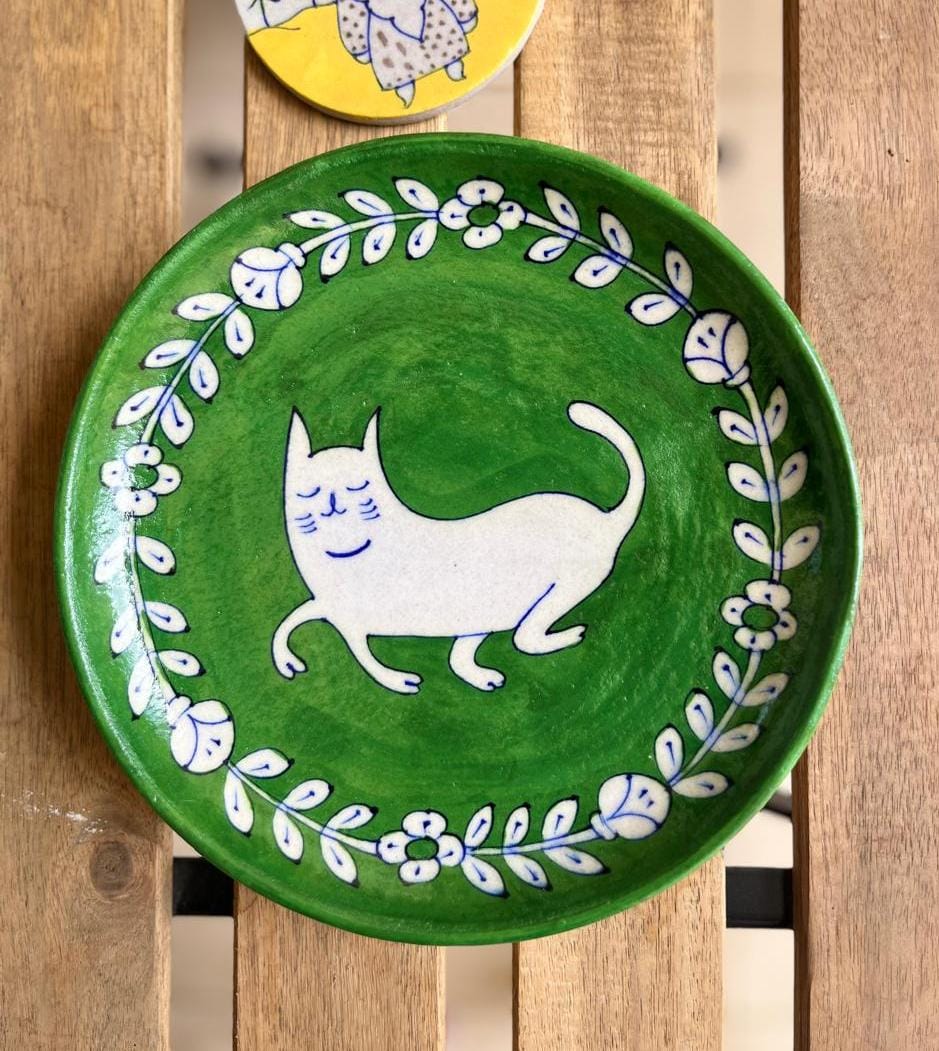 Chokar Exclusive - Evergreen Blue Pottery Cat 8" Plate