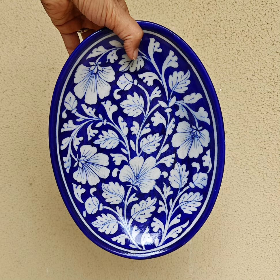 Blue Pottery 8" Oval Plate - Yellow