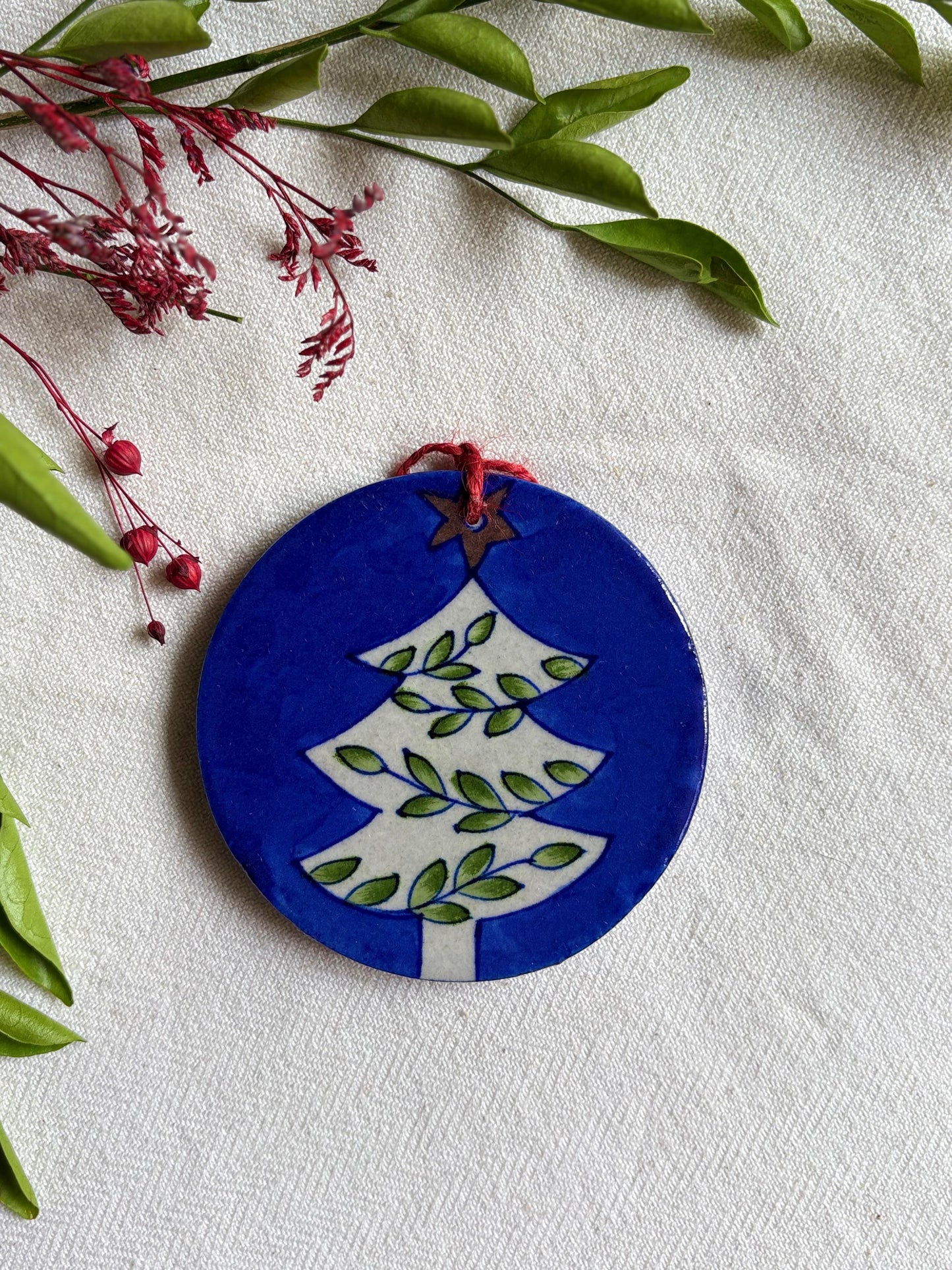 Chokar Exclusives – Set of 2 Blue Pottery Handmade Christmas Ornaments