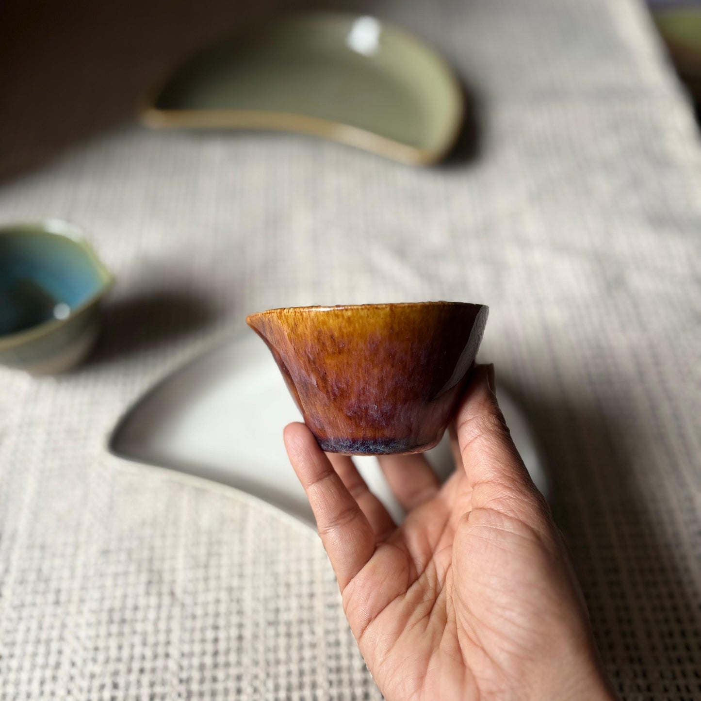 Moon Platter with Sauce Pourer - Olive Green