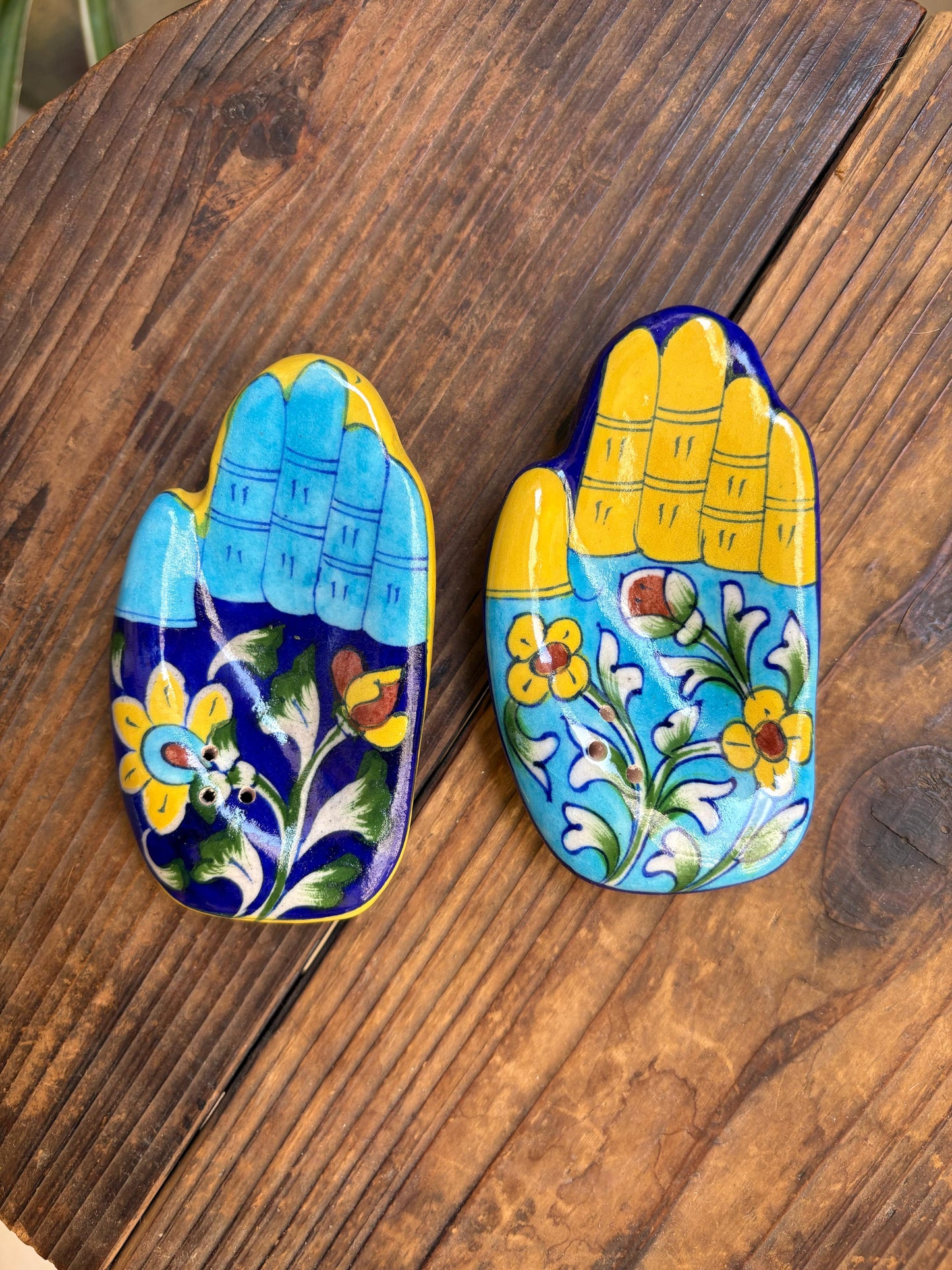 Blue Pottery Hamsa Incense Holder