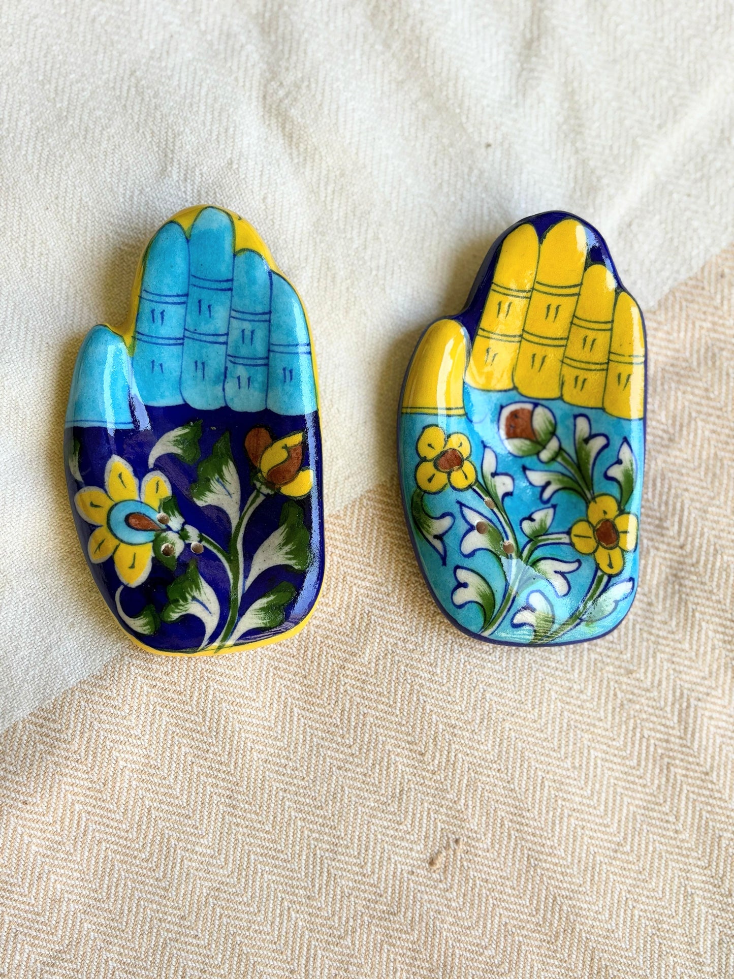 Blue Pottery Hamsa Incense Holder