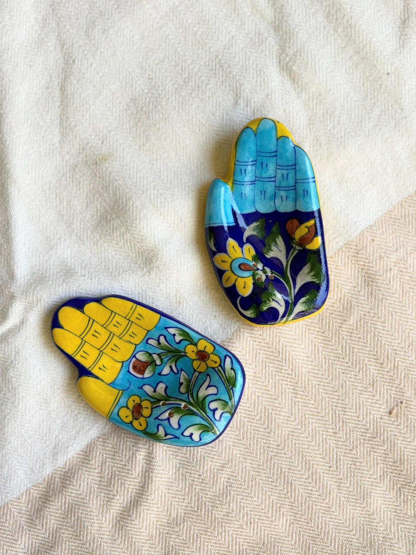 Blue Pottery Hamsa Incense Holder