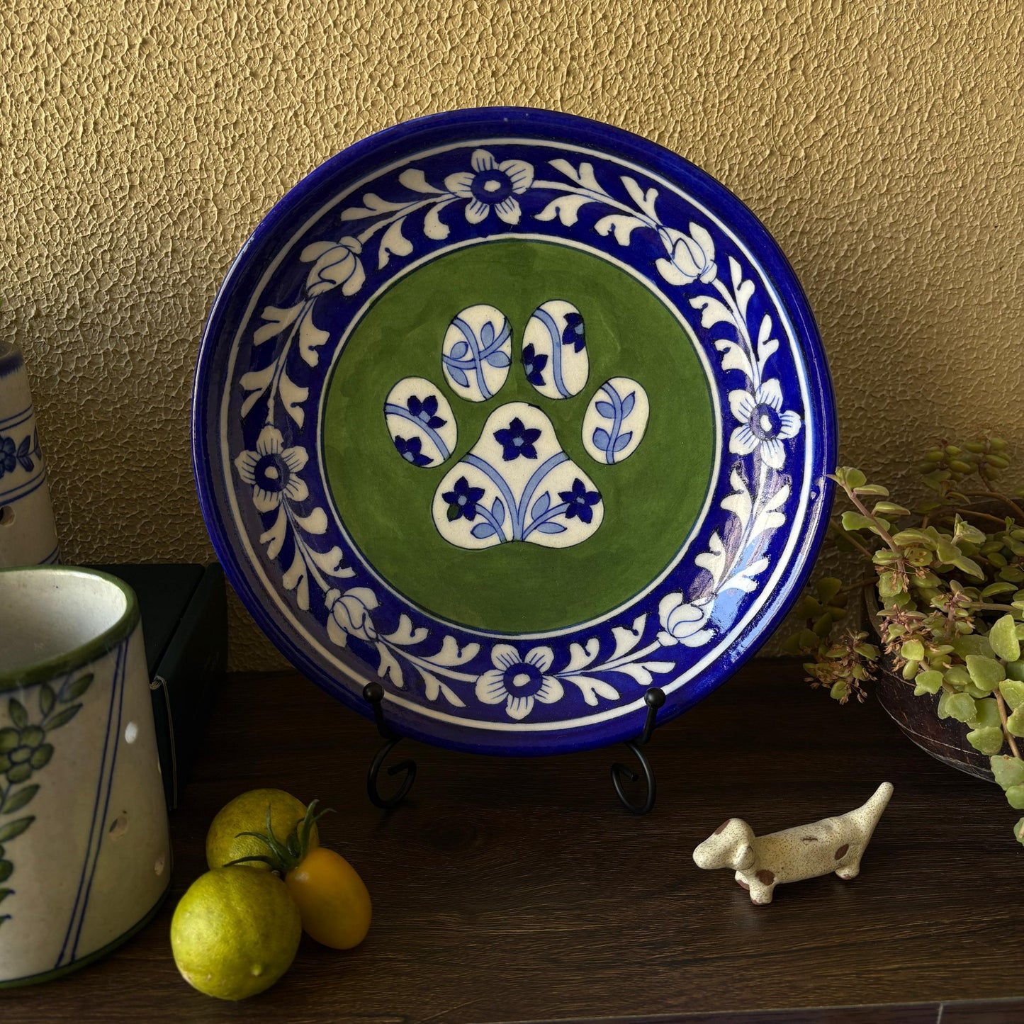 Grassy Paw Blue Pottery Plate