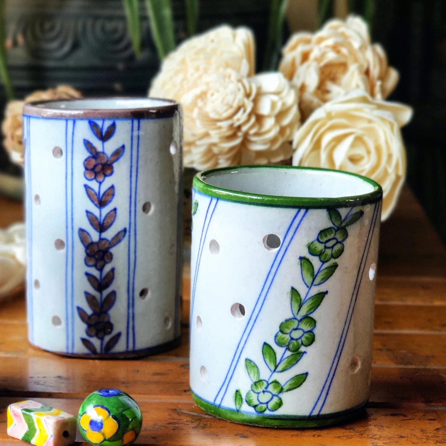 Chokar Exclusive - Blue Pottery Candle Stand- Brown