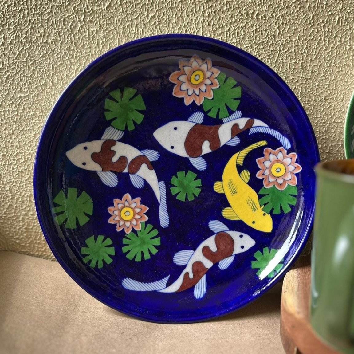 Chokar Exclusive - Blue Pottery 10" Koi Fish Plate