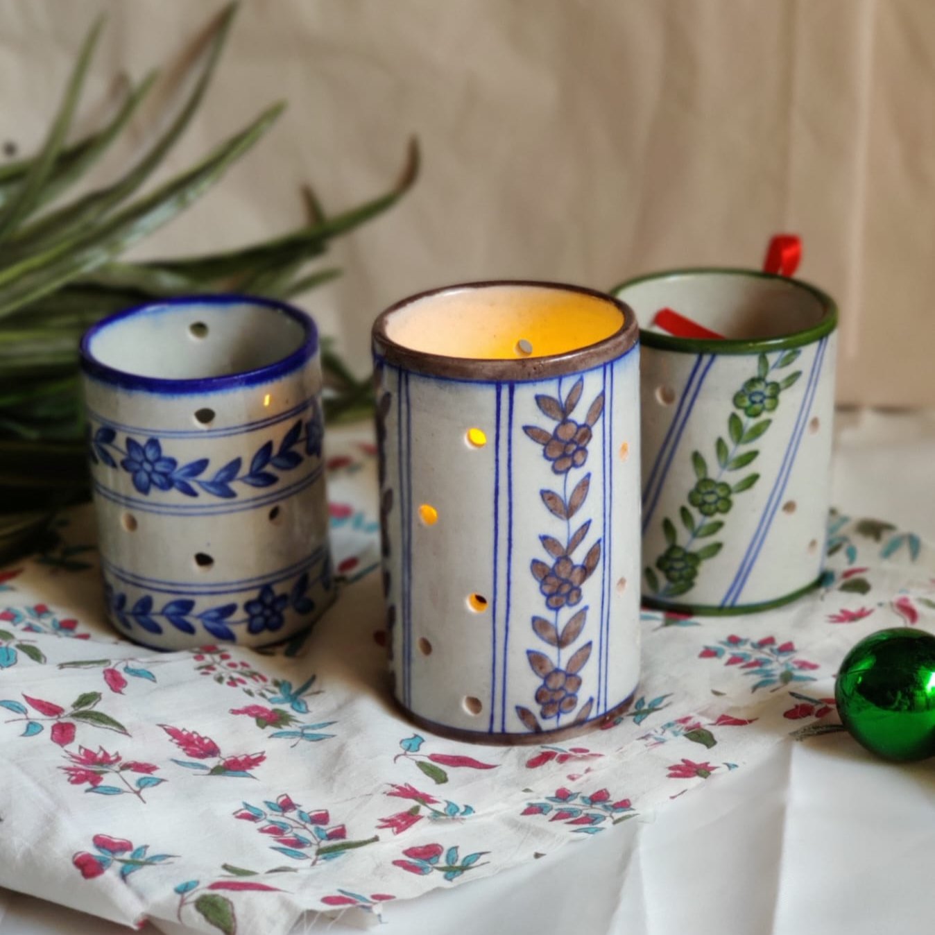 Chokar Exclusive - Blue Pottery Candle Stand- Brown