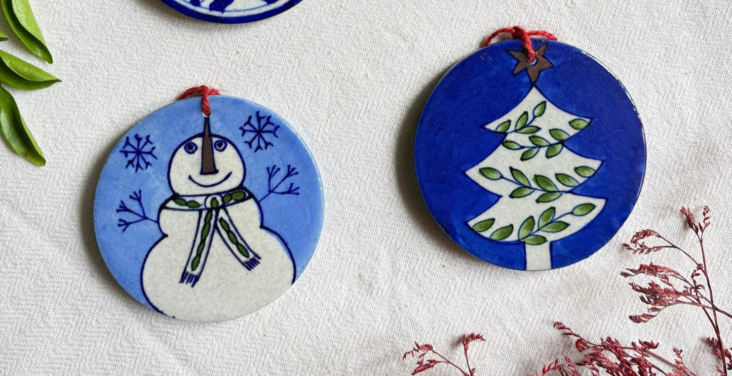 Chokar Exclusives – Set of 2 Blue Pottery Handmade Christmas Ornaments