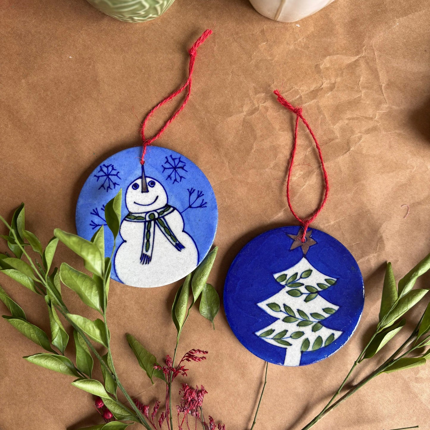 Chokar Exclusives – Set of 2 Blue Pottery Handmade Christmas Ornaments