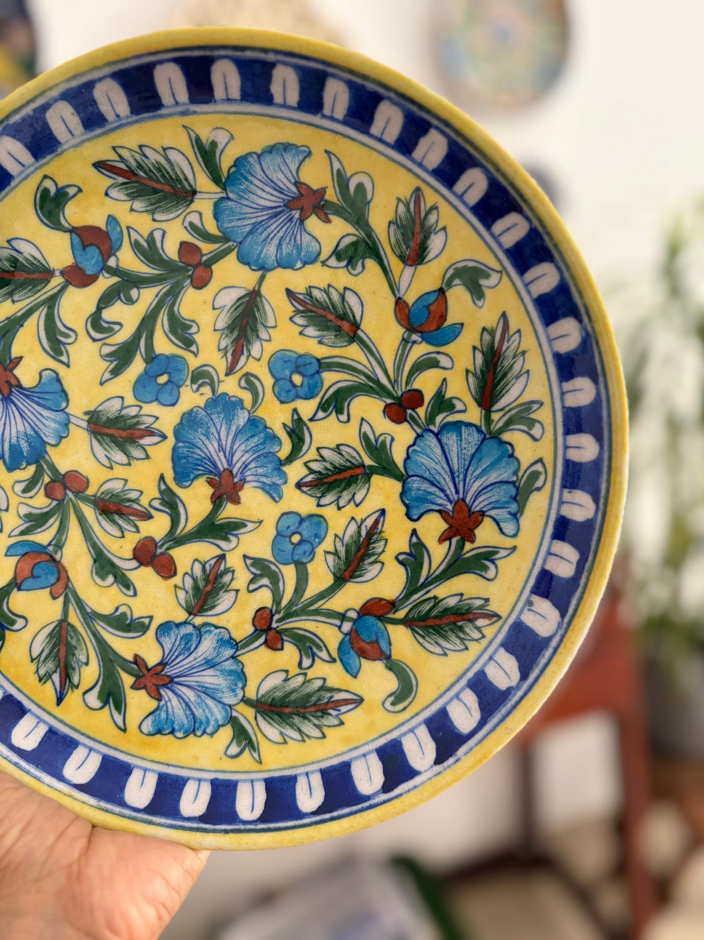 Blue Pottery 10" Plate - Yellow with Blue Flowers