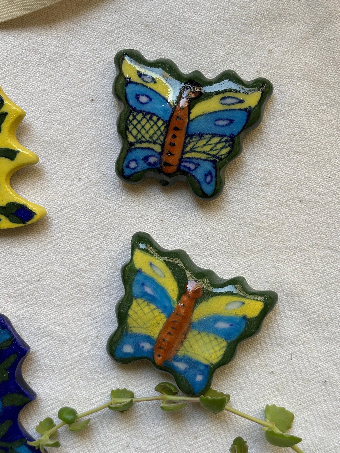 Blue Pottery Fridge Magnet - Butterfly