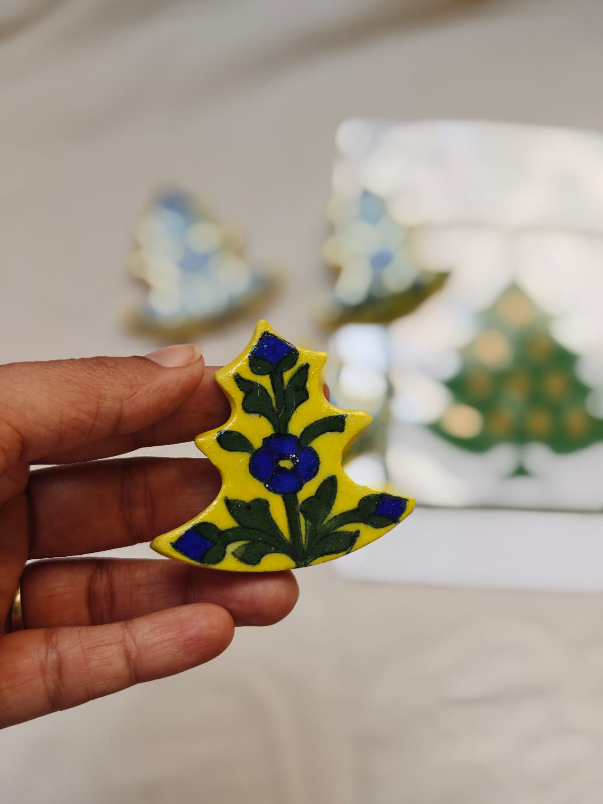 Blue Pottery Fridge Magnet - Tree