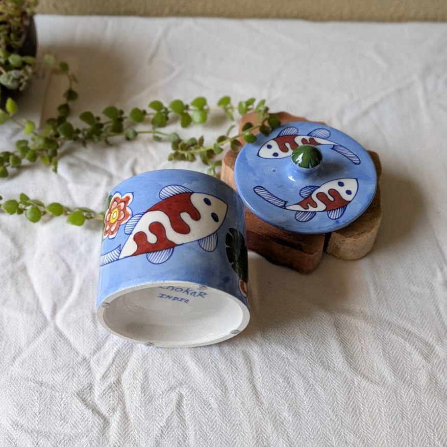 Blue Pottery Koi Pond Jar - Light Ocean Blue