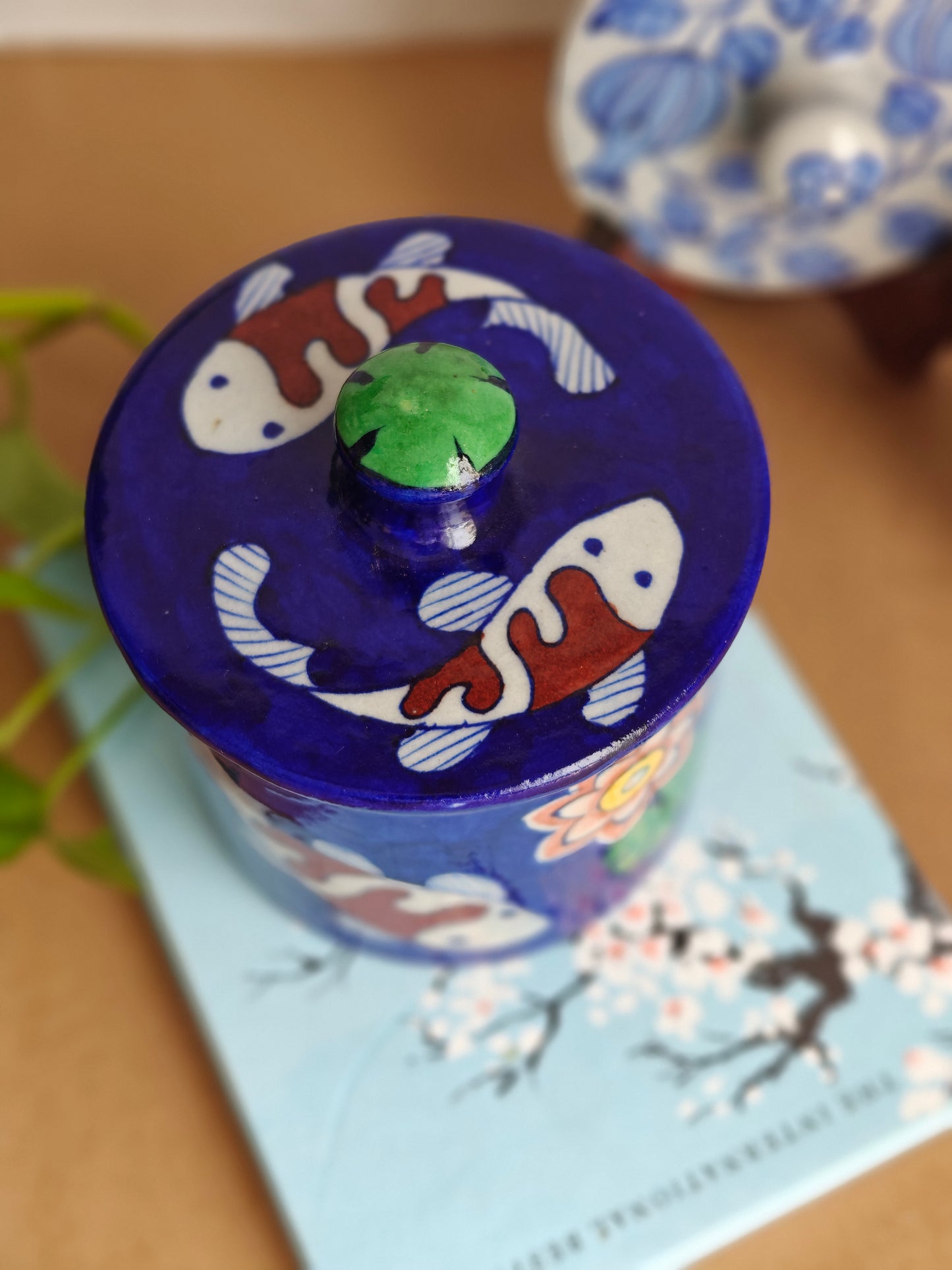 Blue Pottery Koi Pond Jar