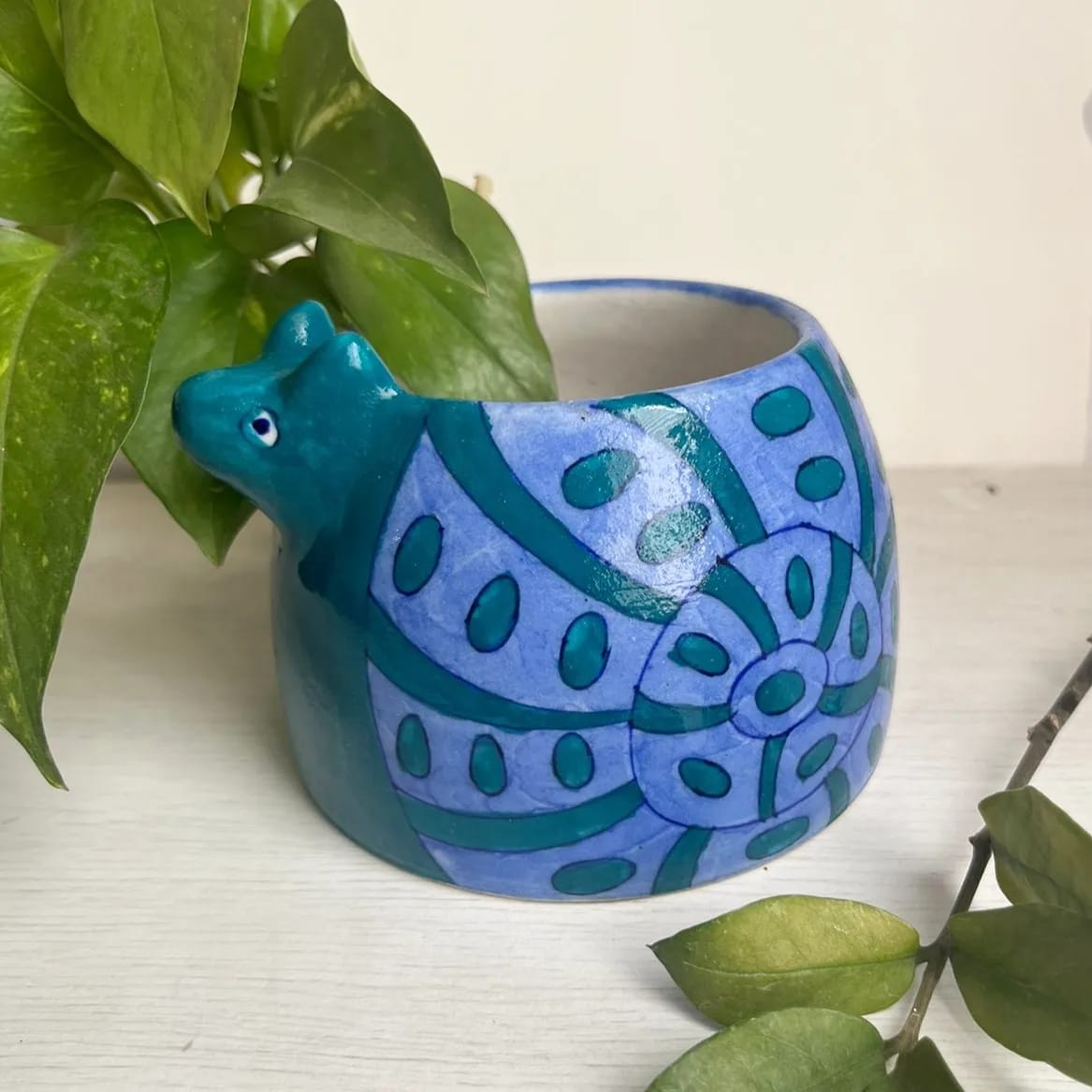 Mr. Snail Blue Pottery Planter