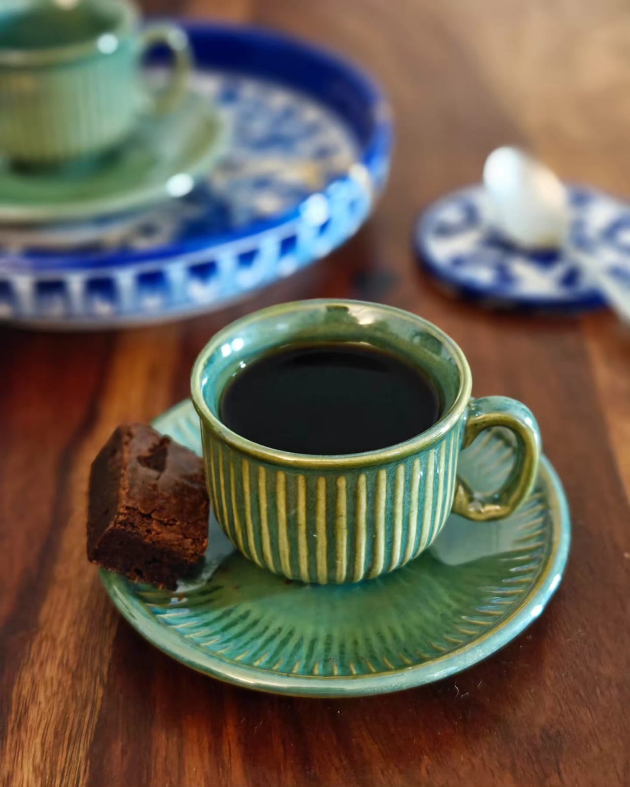 Green Ribbed Espresso Cup & Saucer Set