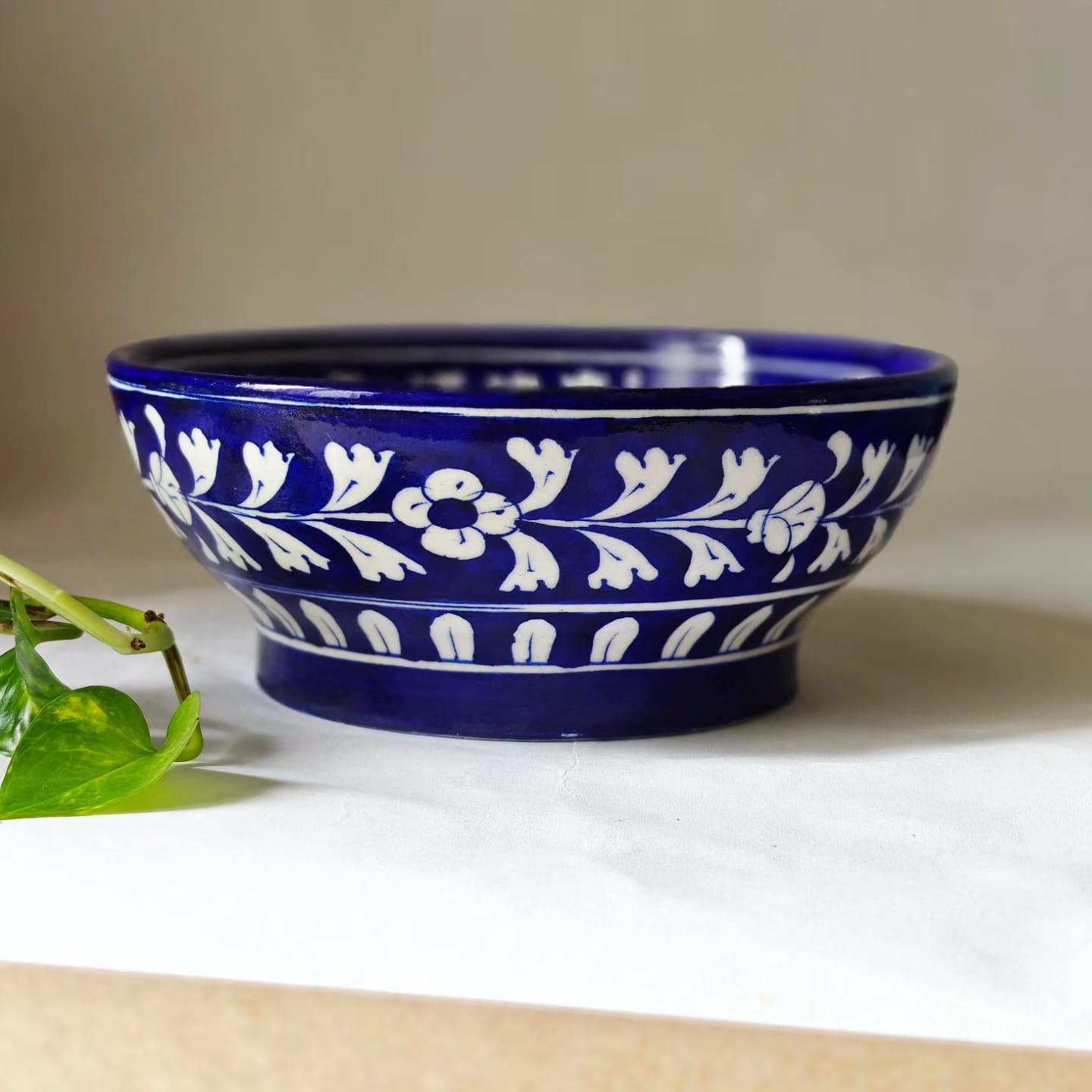 Floral Blue pottery bowl- Royal Blue