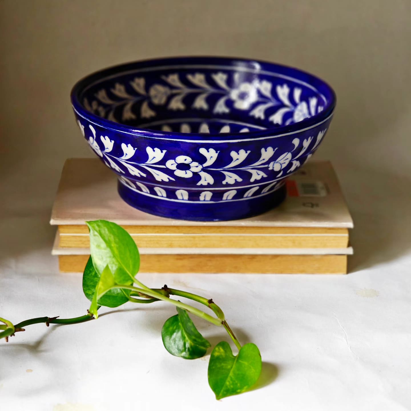 Floral Blue pottery bowl- Royal Blue