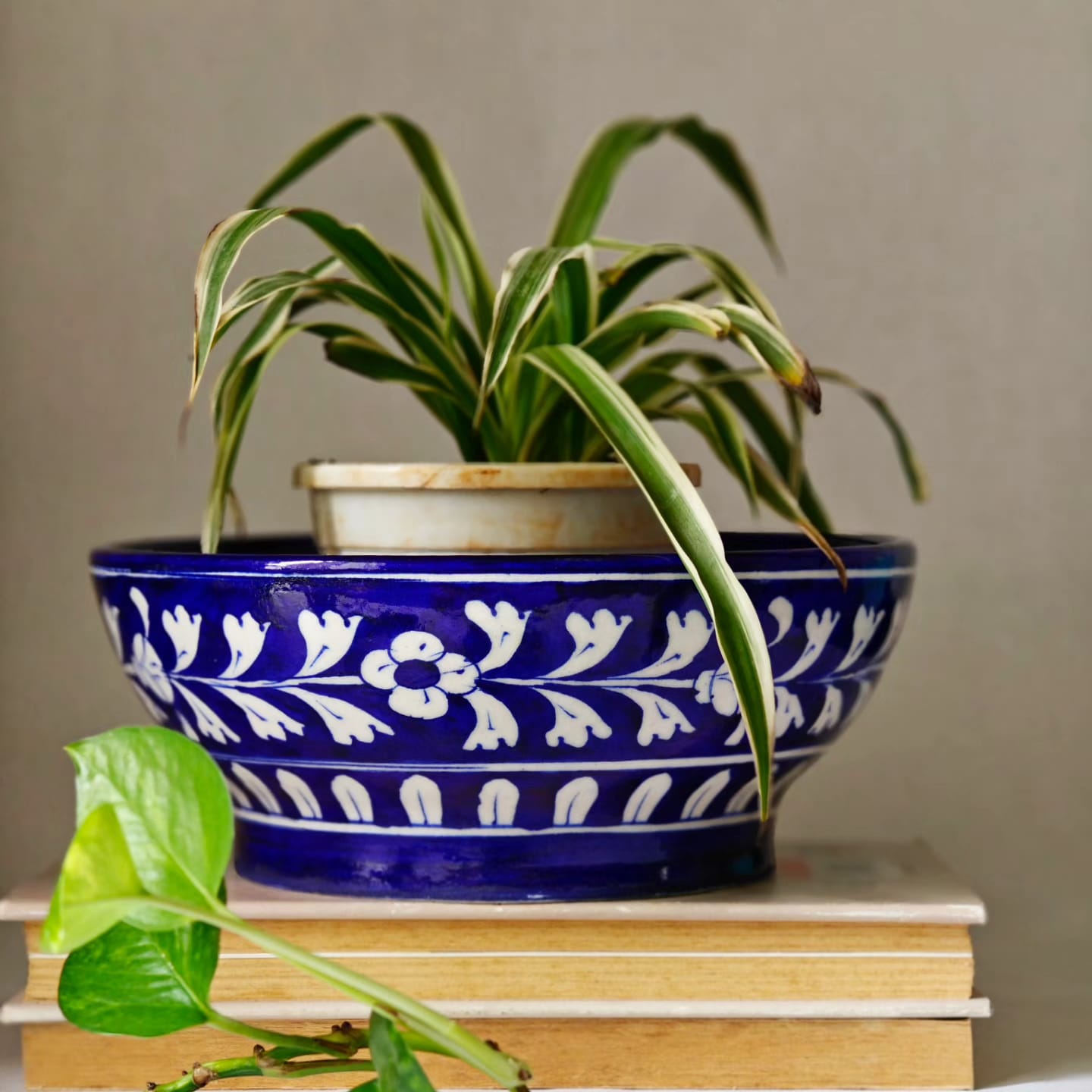 Floral Blue pottery bowl- Royal Blue