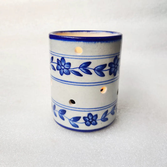 Blue Pottery Candle Stand- Blue