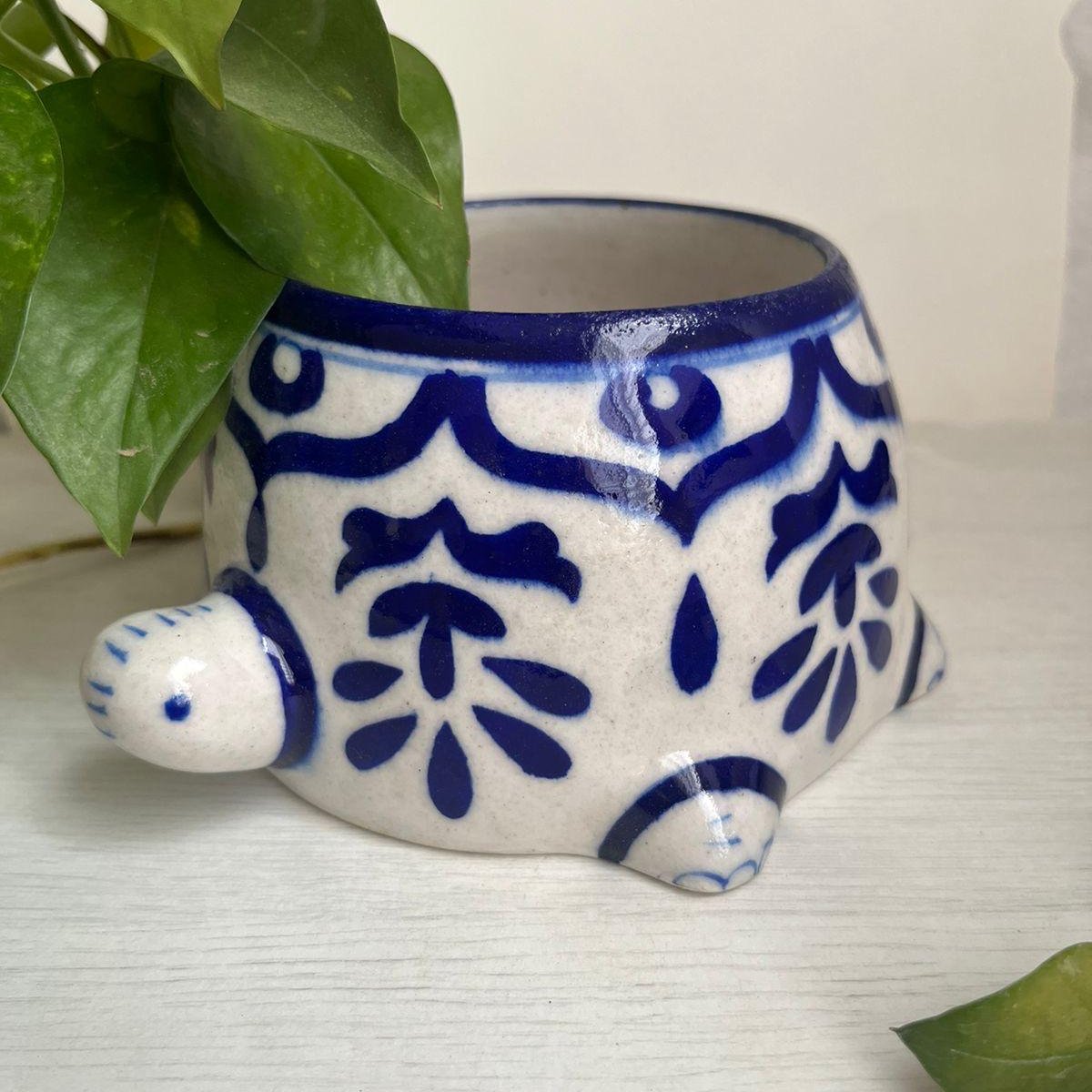 Ms. Tortoise Blue Pottery Planter