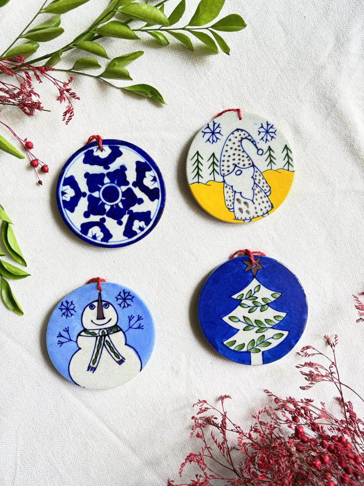 Chokar Exclusives – Set of 4 Blue Pottery Handmade Christmas Ornaments