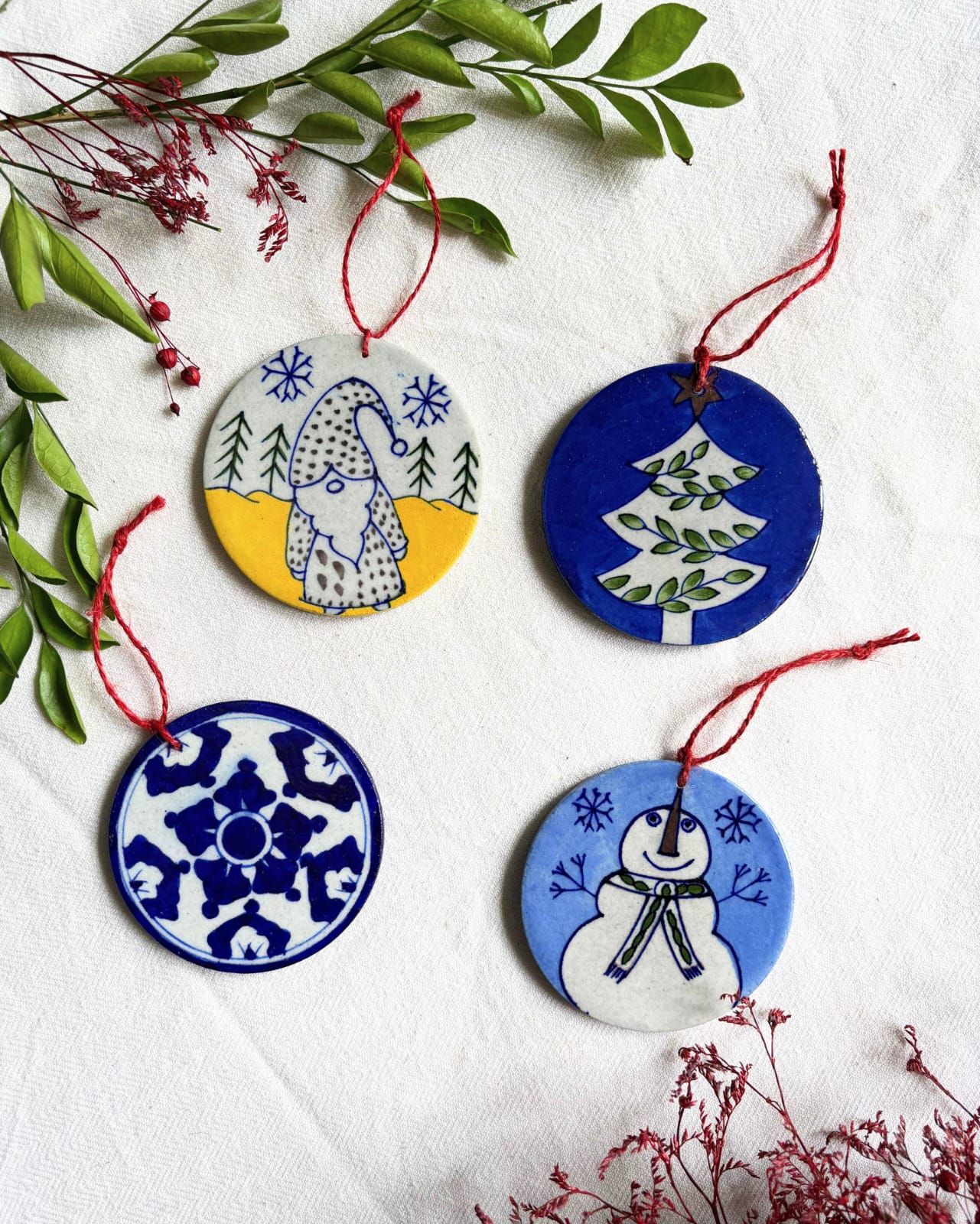 Chokar Exclusives – Set of 4 Blue Pottery Handmade Christmas Ornaments