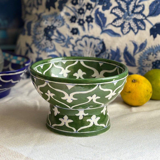 Hand Painted Blue Pottery Bowls with Stem
