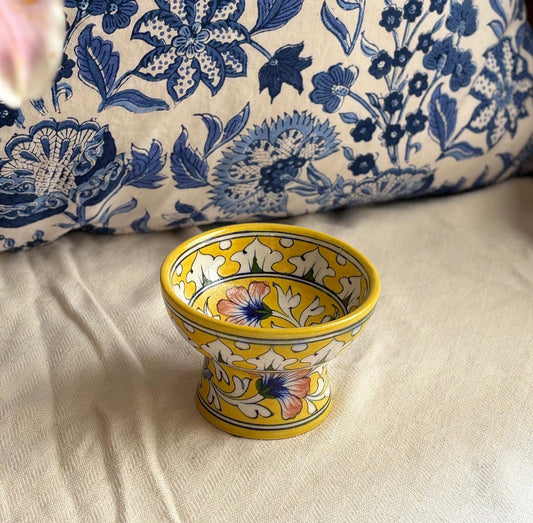 Hand Painted Blue Pottery Bowls with Stem