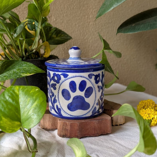 Blooming Paws Blue Pottery Jar