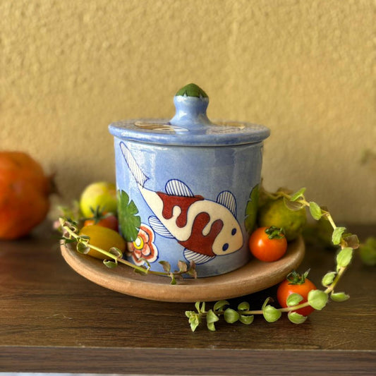 Blue Pottery Koi Pond Jar - Light Ocean Blue