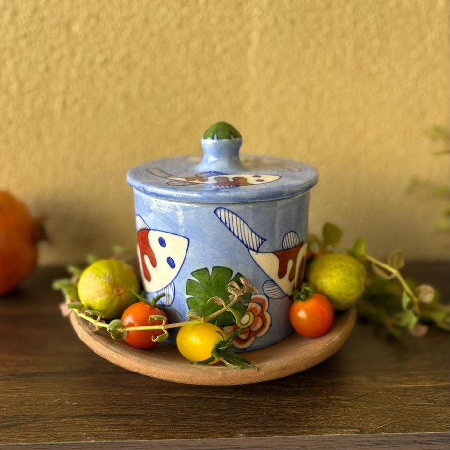 Blue Pottery Koi Pond Jar - Light Ocean Blue