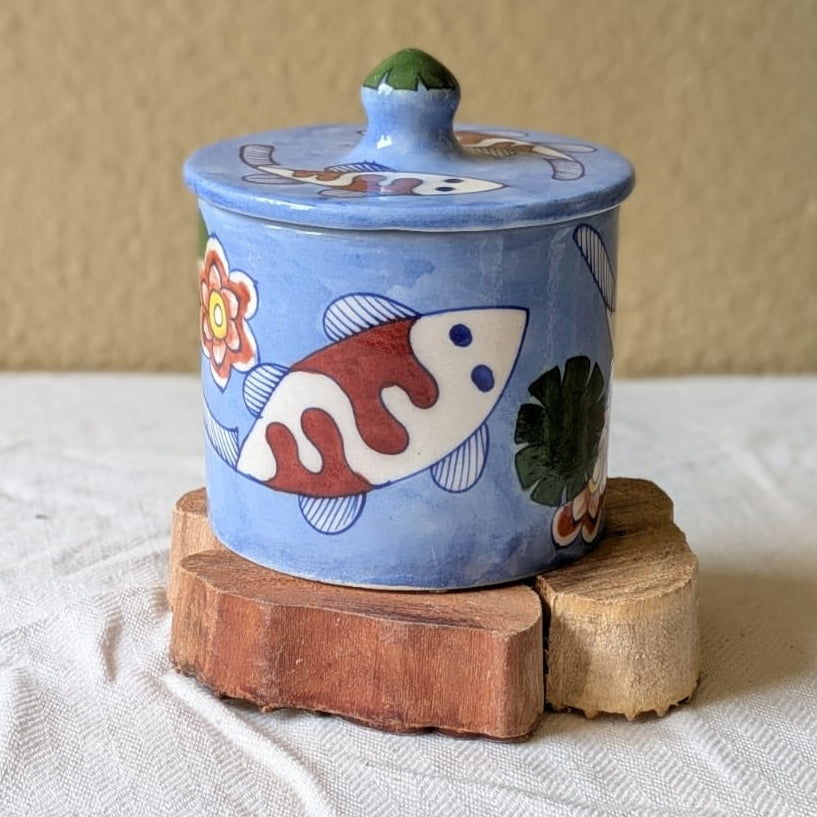 Blue Pottery Koi Pond Jar - Light Ocean Blue
