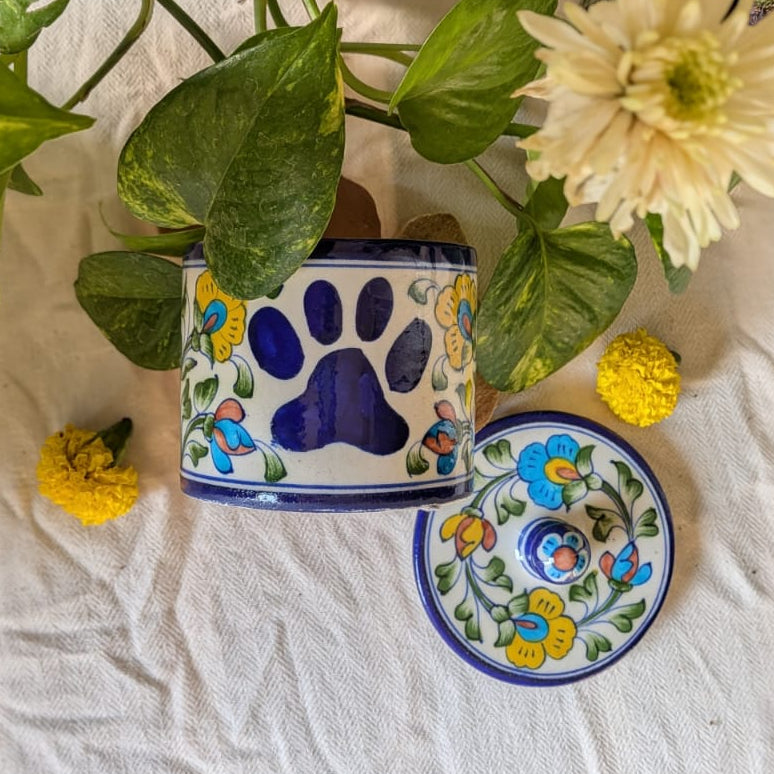Paws in Meadow Blue Pottery Jar