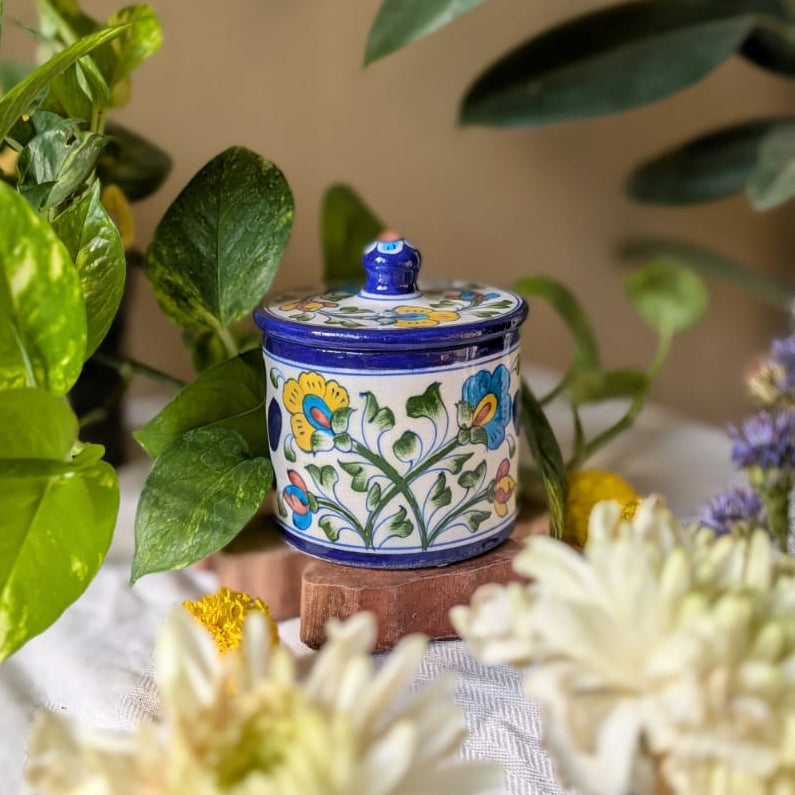 Paws in Meadow Blue Pottery Jar