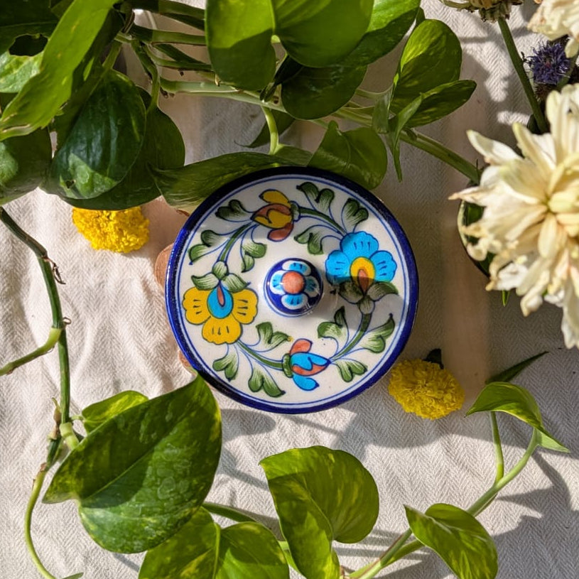 Paws in Meadow Blue Pottery Jar