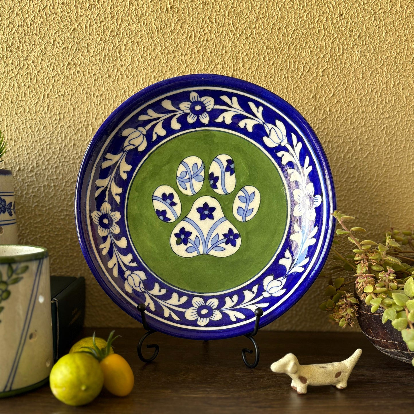 Grassy Paw Blue Pottery Plate
