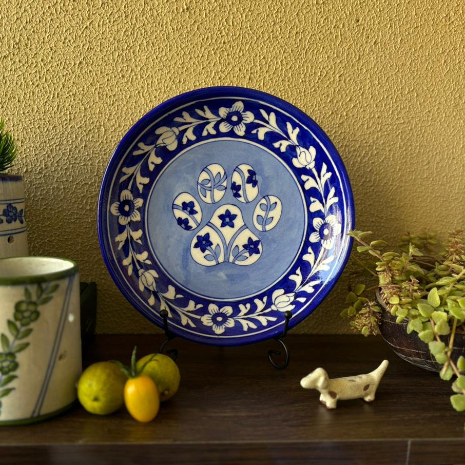 Aqua Paw Blue Pottery Plate