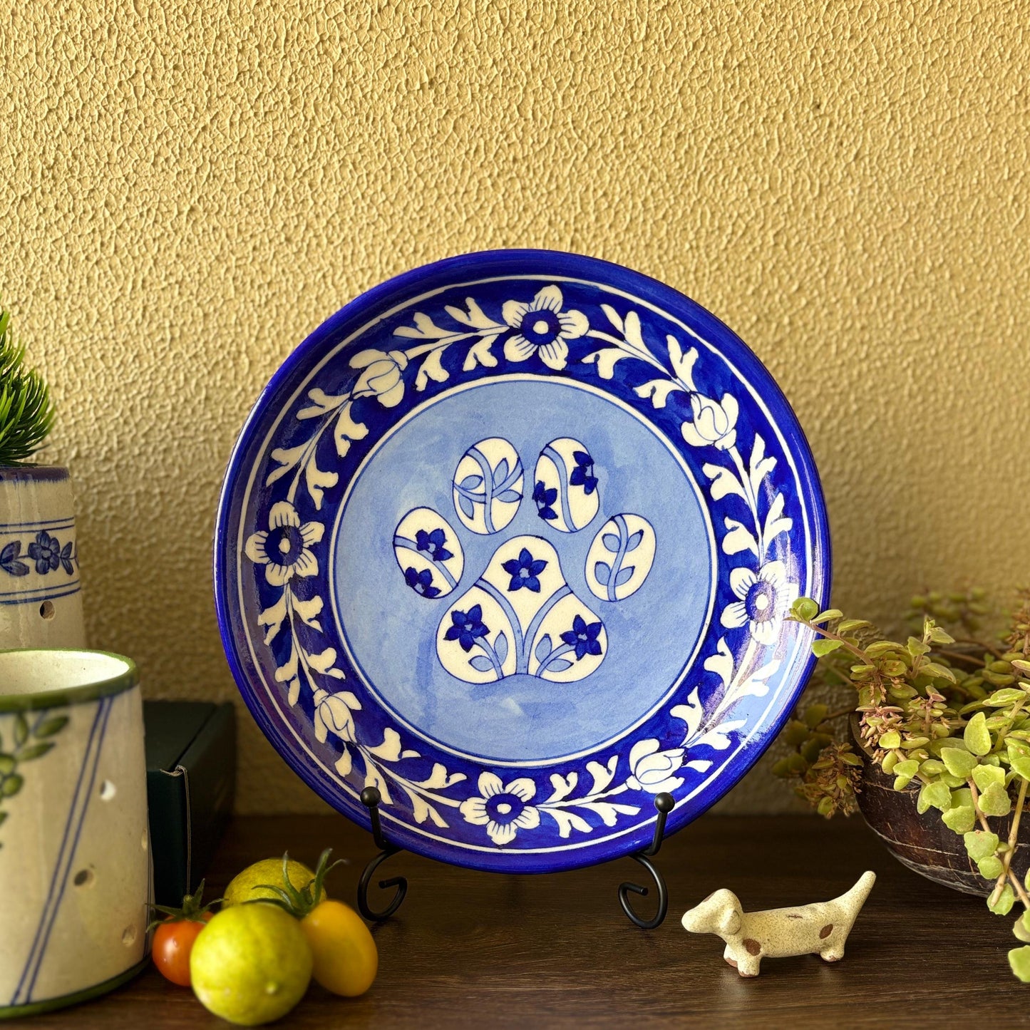 Aqua Paw Blue Pottery Plate