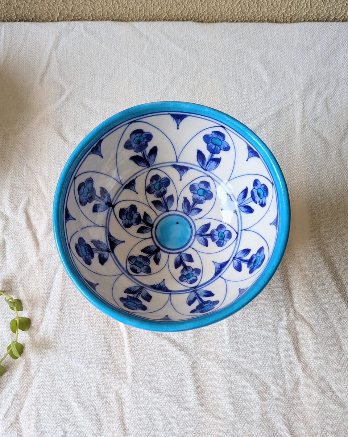 Flowers 'n' Jharokha Blue Pottery Pedestal Bowl