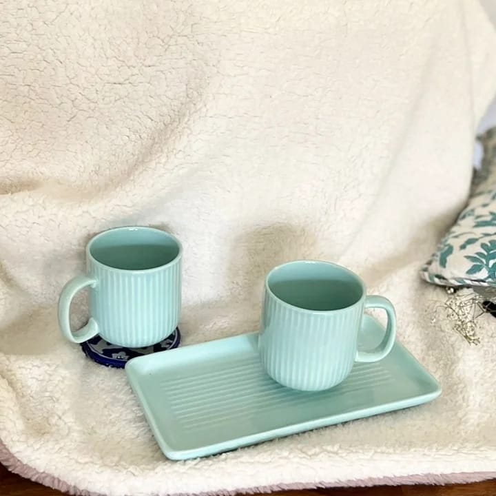 Sea Green Striped Mugs with Tray