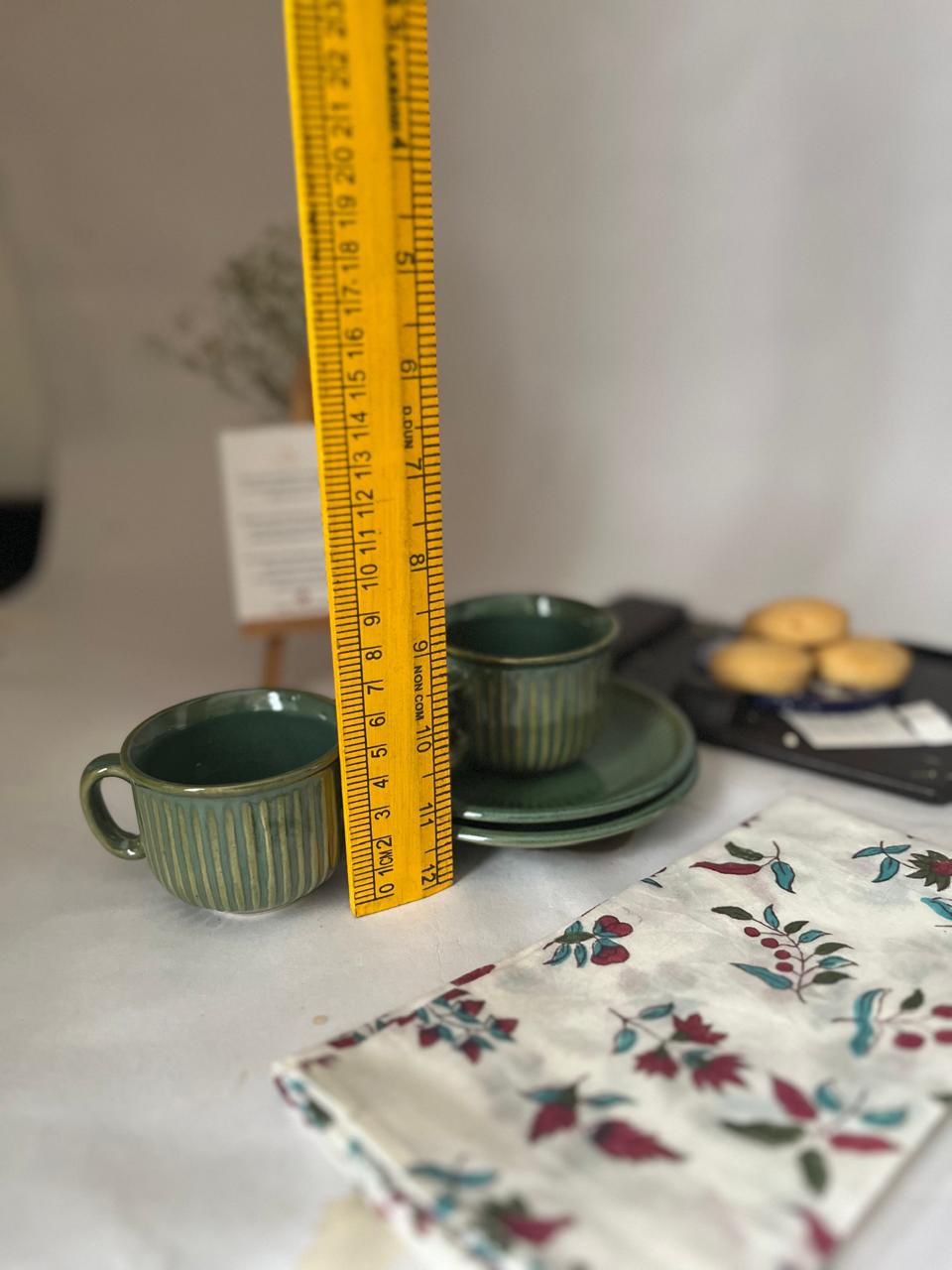 Green Ribbed Espresso Cup & Saucer Set