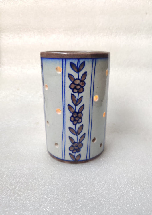 Blue Pottery Candle Stand- Brown