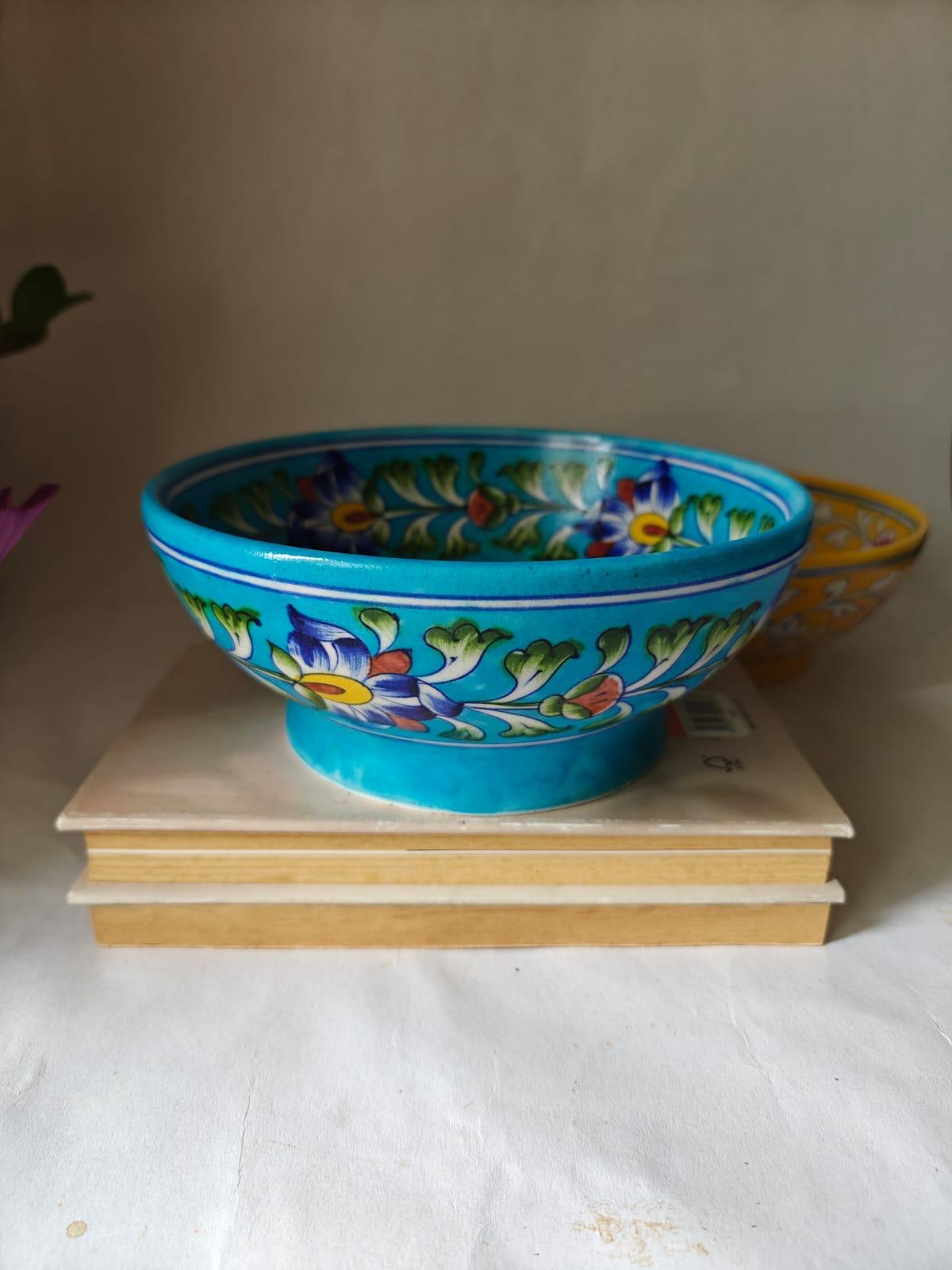 Turquoise Creeper Blue Pottery Bowl