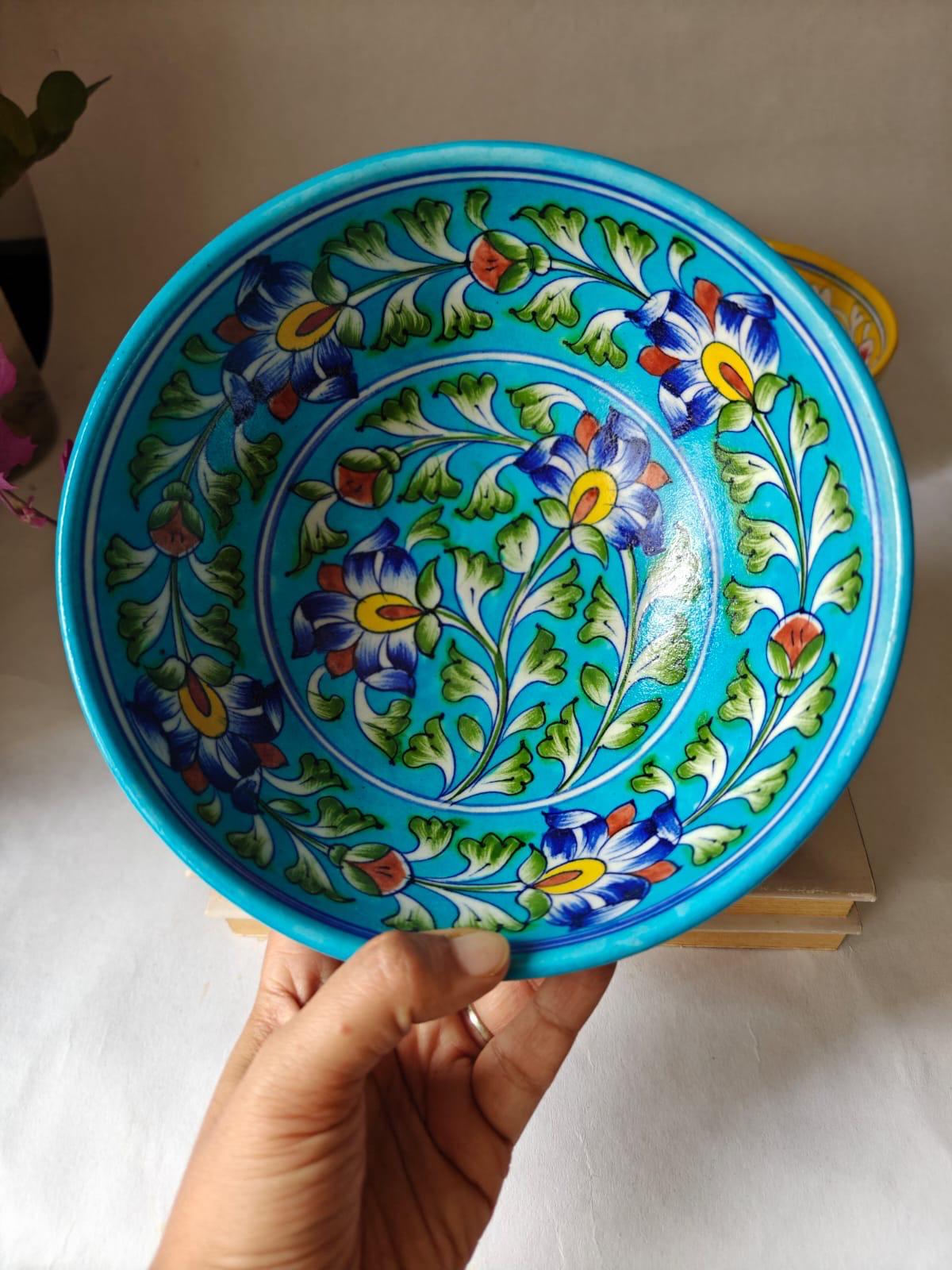 Turquoise Creeper Blue Pottery Bowl