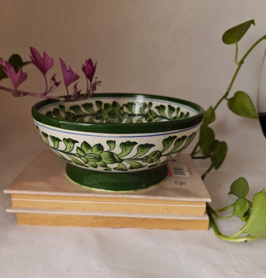 Hand Painted Green Floral Bowl